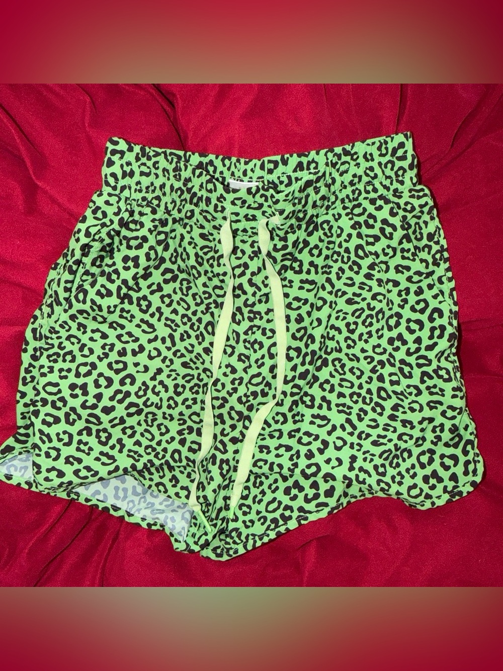 BuffBunny Neon Green Leopard Print Drawstring Athletic Shorts